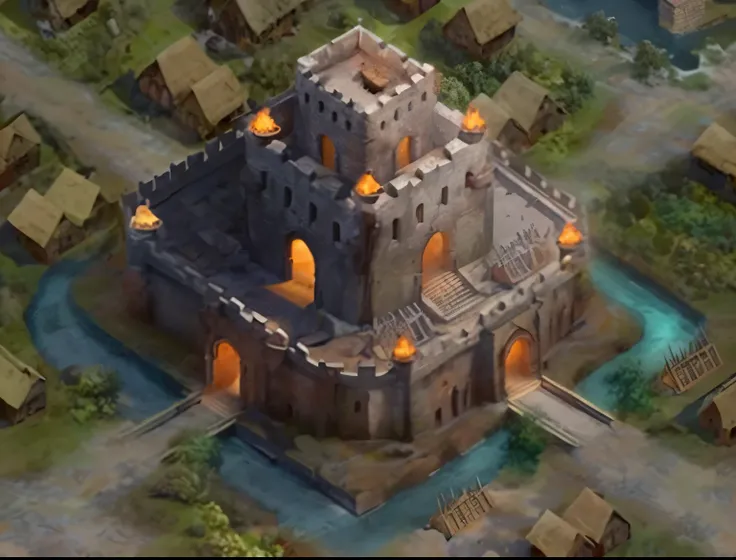 castle,Reject horses,Moats ,((highest quality)) , (Ultra High Resolution) , (are very detailed) , ( Detailed description ) , ((best CG )) , ( masterpiece) , Ultra Detailed Art , Amazing Painting Art , The city wall is a combination of huge stones,The groun...