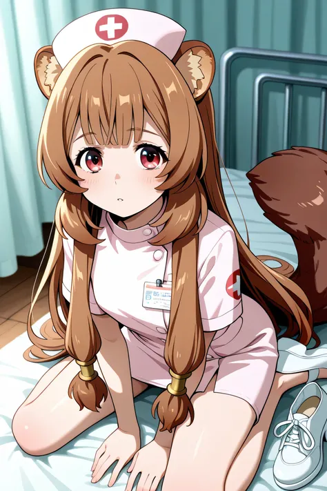  Young raphtalia,red eyes,raccoon girl,long hair,sidelocks,Nurse uniform, shoes, shoes plays 