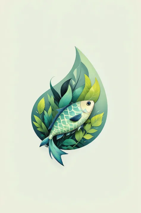 Logo high resolution, Fish and leaves are a fusion pop, cute and colorful