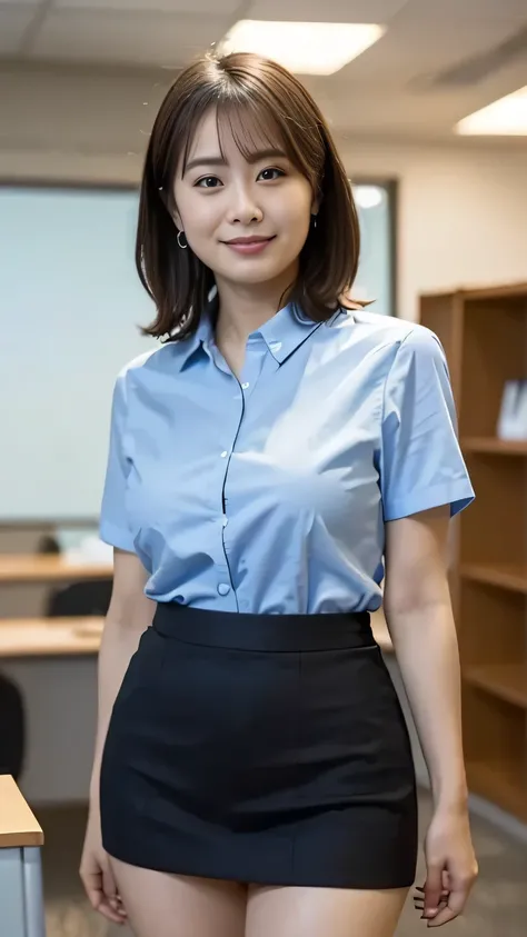 Best Quality, masterpiece, Beautiful Japanese Women, ((30's, Office compatible, tight short skirt))), (((39 years old))), ((Inside the office)), Big Breasts