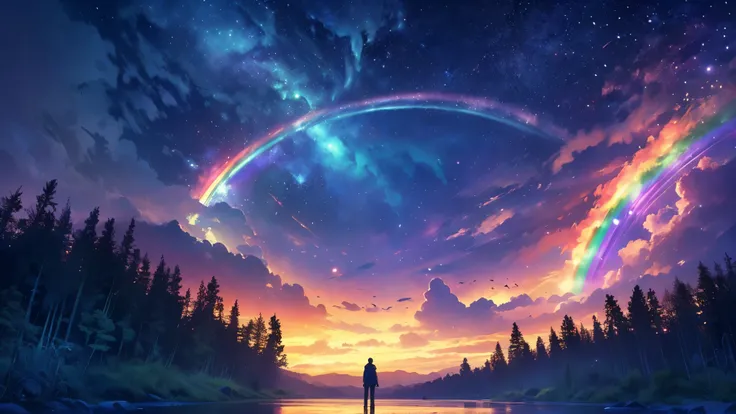 rainbow,超high image quality,high image quality,high quality DVD,Enchanted Mysterious Forest , (Lots of neon colored butterflies),Majestic Atmosphere, Pure blue water river fountain, Golden Mini Fairy, (((emits fluorescent blue, lots of succinants Agave glo...