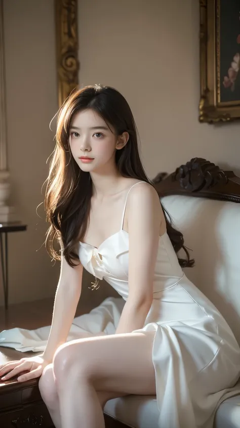 lolita1,dress,flower, ((1 girl, elegant sitting posture)), Natural leg proportions, visible division, masterpiece, ((Sleek and long legs)), (best quality, 4K, 8k, mackerel, masterpiece:1.2), very detailed, (realistic, photorealistic, photo-realistic:1.37),...