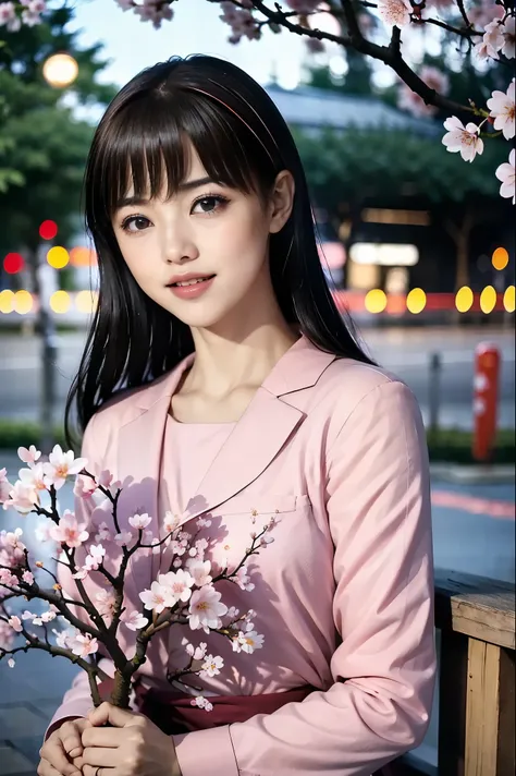 Smile while staring at me、((Cherry Blossom Forest、cherry blossoms are in full bloom、Moonlit Night with a Full Moon 、Sakura Fubuki))、