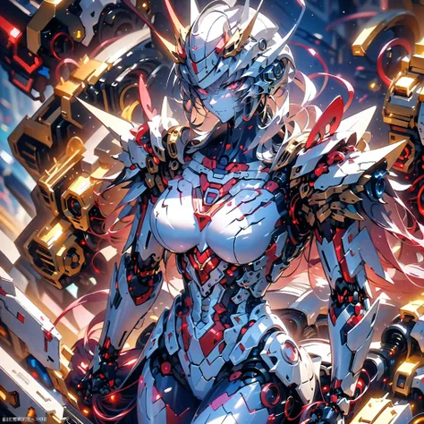( masterpiece:1.2), is the best quality,pixiv, Machine Knight,complete set of epic armor, ready for war, absolutely stunning art, extremely detailed, highest quality digital art,famel robot,holding a ring, portrait