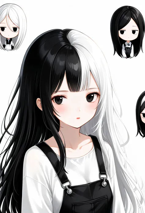 Black and White、(( 1girl ))、Black and white hair、Black and white mixed、Black and white mixed髪、Half Black、Half white、Long Hair、odd eye、Odd Eye: Left eye is white, right eye is black、Left eye is white、Left eye is white、Right eye is black、Right eye is black、g...