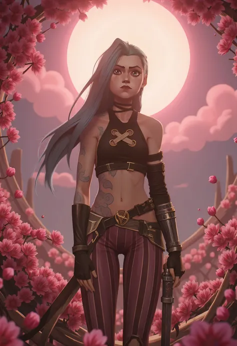 a 28-year-old white-skinned woman with subtle freckles, soft long blond hair, Athletic physique with big butt, But feminine , Also known as Cherry Blossom Goddess, dressed in silver armor in a totally anime style with a staff, in the background an endless ...
