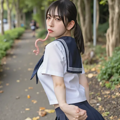 arafed asian woman in a skirt and a white shirt posing for a picture, japanese school uniform, japanese girl school uniform, wearing japanese school uniform, cute schoolgirl, jk uniform, beautiful anime high school girl, Wear loafers, Open belly button, Op...