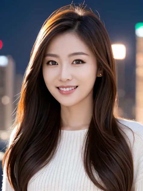 highest quality, full body, waist shot, masterpiece, dark eyebrows, ultra high resolution, realistic, very detailed, professional lighting smile, eagle nose, semi-long hair, random body orientation, background on urban city,