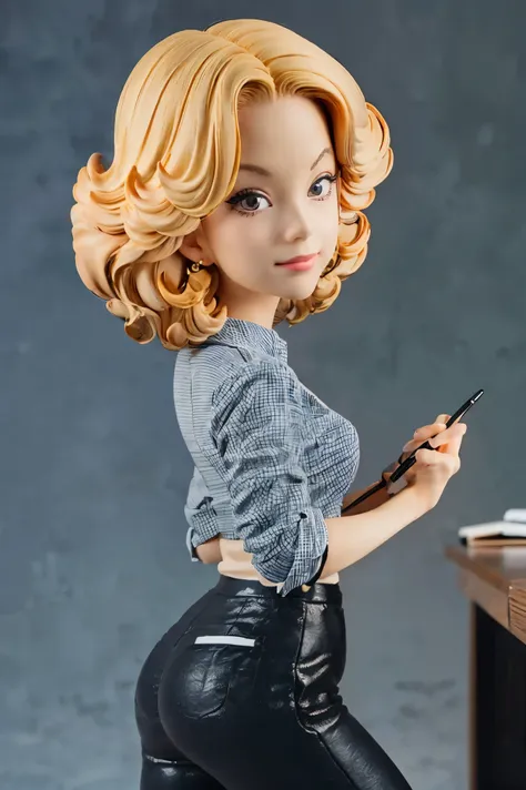   bob haircut, make-up, red toenails,  ((Masterpiece, Ultra delicate, perfect man's face, 16K, dementia, ))   Fitted office wear,   seductive pose ,  tight office pants, Vestido de uniforme,  Kaolinite Red, Strapless fitted office blouse, Pimp      ,  purp...