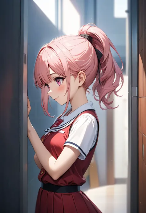 ((Masterpiece, best quality, High resolution, UHD, perfect pixels, depth of field, 4k, RTX, hdr))), 1 girl, single, , alone, beautiful anime girl , beautiful artistic style, anime character style hairstyle, ((little smile, childish gaze, long pink hair w...