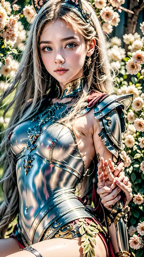 petals, Woman, ninja,red armor, white hair , belle, PERSEPHONE