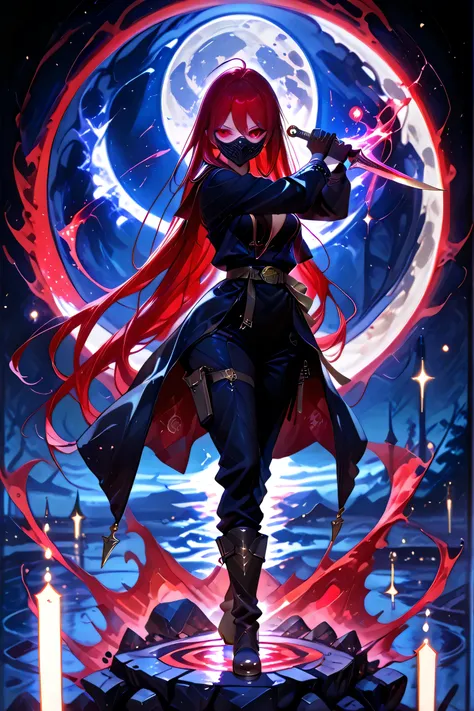 (masterpiece, best quality), amazing quality, very aesthetic, absurdres, newest, HDR, 8K, high detail RAW color art, gacha splash art, 1girl, Shana Ryu, red eyes, red hair, very long hair, medium breasts, curvy, beautiful, cool, sexy, black jacket, gloves,...