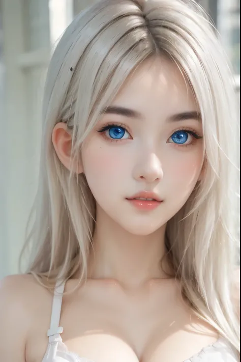 a woman with long blond hair and blue eyes posing for a photo, girl with perfect white hair, Beautiful blonde girl, White Beautiful Hair, Girl with white hair , beautiful model, beautiful model chica, very beautiful girl, long blond hair and big eyes , A...