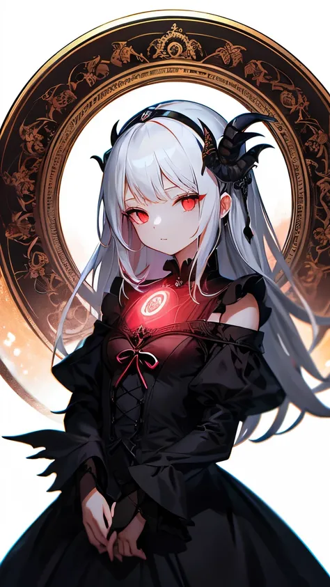 masterpiece、high definition、Vertical illustration、Dark Fantasy、A red glowing magic circle in the center、The size of the magic circle is one third of the total area１degree、An elegant Gothic-style decorative frame、At the top「RURU’S DEMON ANIMAL ENCYCLOPEDIA」...