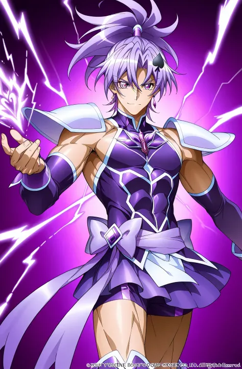 score 9 、score 8 up、score 7 up、source anime、masterpiece、best quality、high resolution、anime coloring、1boy 、Cure Sword、(male:1.6)、close-up of a boy cartoon character with purple hair、high short ponytail hair、spade shape hair ornament、Alone、portrait of Magic ...
