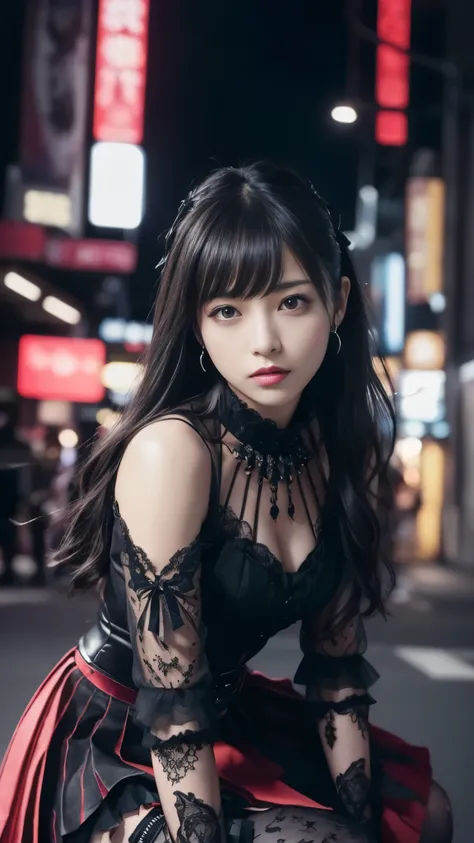 masterpiece、best quality、super high resolution、super high image quality,aesthetic、16k、 (Photorealistic:1.4)、ゴシックpunkの衣装、looks up, upper body,Hair bundle,Gray Hair,(realism:1.5、realistic、photorealistic)、black、earrings、amount、Gothic skirt、Goth_punk,sharp、nig...