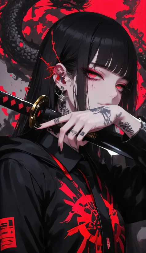 male, ((boy , Alone, Only one person)),
(detailed face, detailed eyes, detailed hair,masterpiece, best quality, high resolution, 4K, 8k, 16k),
black hair, unkempt,
long bangs,
((Her right eye is hidden by her bangs, but you can see a little of it thro...