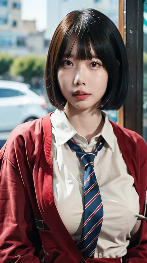 (((8k、high resolution、best quality、high resolution)))alone、natural body shape、white skin、Natural Makeup、((black hair))、((()))、、(Big Breasts:1.4)、(())、(((((staring at the camera)))))、((()))、(((the upper body is in uniform)))、bedroom、、((high school uniform))...
