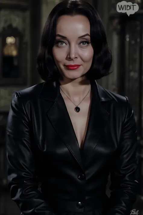 villainess marsha queen of diamonds (batman villain); wholesome, looks like the girl next door, very fit, muscular, trim, wearing a black leather suit jacket (tight fitting), black leather pants, with black leather knee high boots, wearing long black leath...