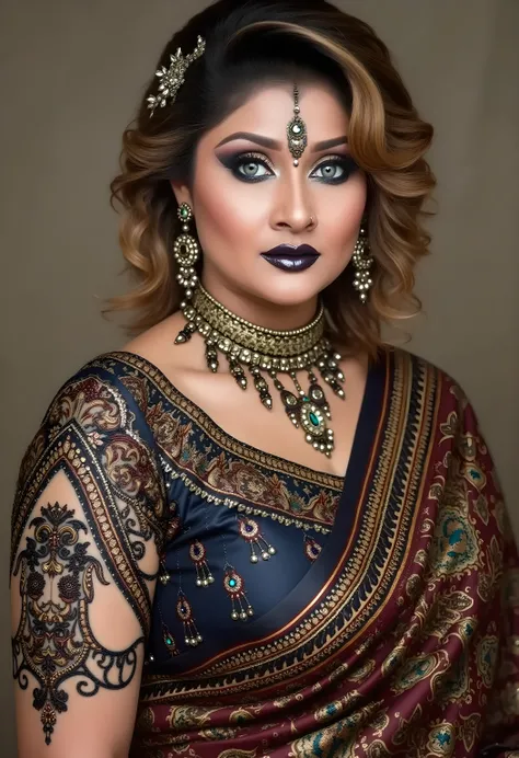 high quality full body Closeup shot, slim arms, milf, demoness mommy, sexy sleeveless blouse, sensual demoness, queen of the dark world, mother of demons, heavy breasts Indian aunty, attractive figure, huge massive breast, cougar lady witch, horny Gothic m...