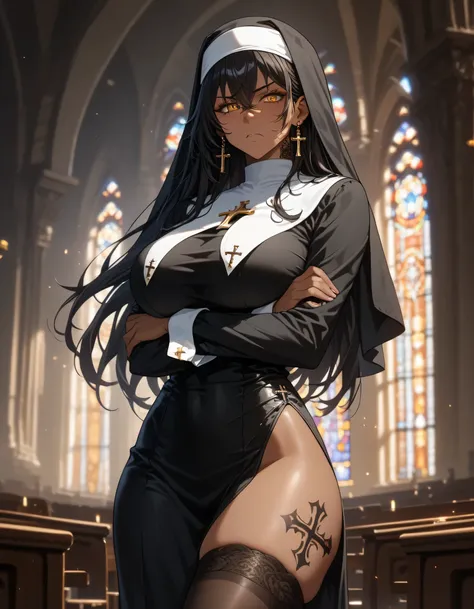adult, female, 32 years old, beautiful, dark skin female, black hair, long hair, side bangs, messy bangs, amber eyes, tall height, curvy thighs, curvy hips, thin waists, big breasts, curvy ass, slim body, detailed eyes, detailed face, detailed body, adult,...