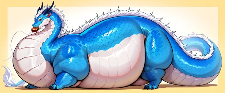 masterpiece, best quality, newest, absurdres, highres, HadesCharacterArtstyle-IL-V1.0, Lung-Easter-Dragon-IL-V1.0, fullbody, Dragon, long Eastern Dragon, scales, red eyes, horns, dragon horns, multiple horns, very fat thick long dragon body, obese chubby, ...