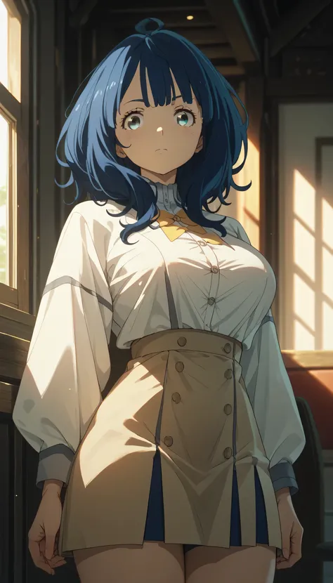 yanamianna, Big breasted girl with full view of her underwear without closing the buttons on her uniform