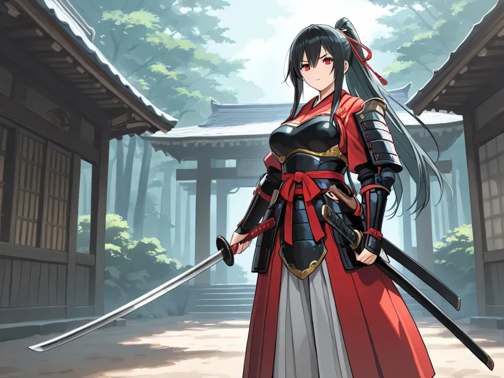A Samurai Girl Standing in the Wilderness