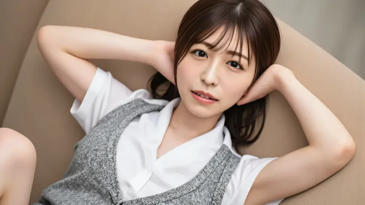 ( pictures)、 Perfect Figure 、 Very beautiful 、 Japanese female medical assistant 、Office reception room 、 lying on my back on the couch 、 white short sleeve shirt and gray check vest、 Bottomless、The pinnacle of life 、 、Writhe、Pictures taken ...