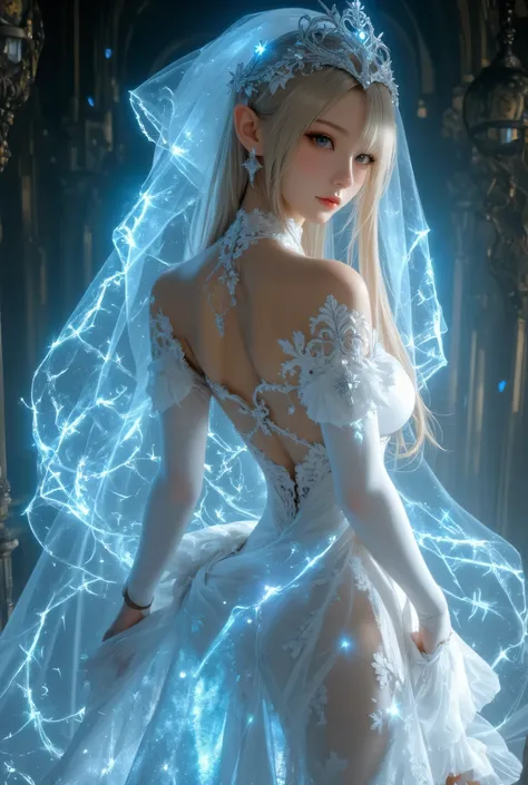 best quality , Super quality, 16k, Unbelievably Absurd, very detailed, lovely photo, delicate and dynamic, Kiri Reina female, fog sexy girl, seductive smile, pure white wedding dress , great style , bouquet, steampunk, DIESEL PUNK , clock punk ...