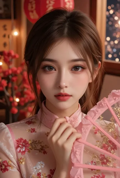 Cat ears、 face up, attractive, pretty girl, ponytail、 (( fine facial features , eroticism)), dramatic lighting , realistic , 8k, Dramatic Shadows , intricate and elaborate patterns , super detailed photo , chiaroscuro lighting , Pleasant colors , deep cont...