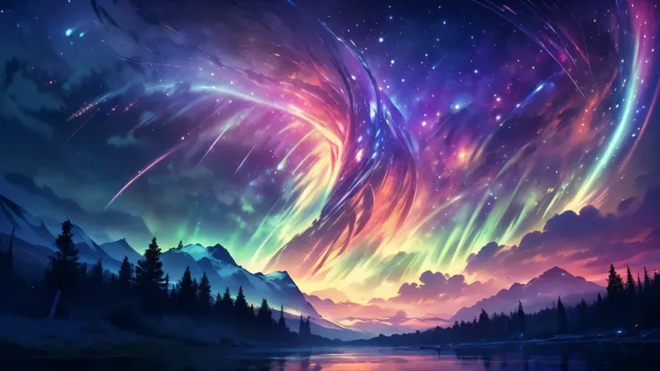 rainbow,超high image quality,high image quality,high quality of wavy lines,Enchanted Mysterious Forest , (Lots of Neon Colored Butterflies),Solemn Atmosphere, Pure blue water river fountain, Golden Mini Fairy, (((emits fluorescent blue, lots of succinants A...