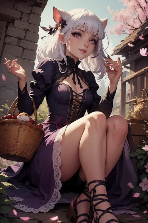 (Ultra-detailed face, Looking away, Gothic Illustration, Dark tone colors. She has five fingers on her hands and five toes on her feet.), BREAK 
(It is a spring afternoon when the sun shines brightly. A path leads up a gently sloping hill.),  BREAK 
(A fem...