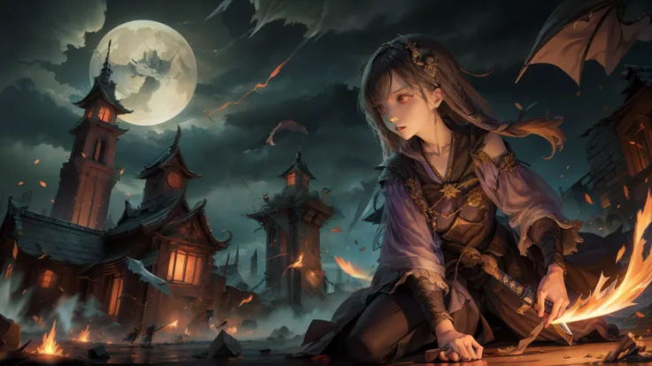 fantasy。 fights against demons。brave warriors with swords。 Suetsu。 Witch。Ruined Cities