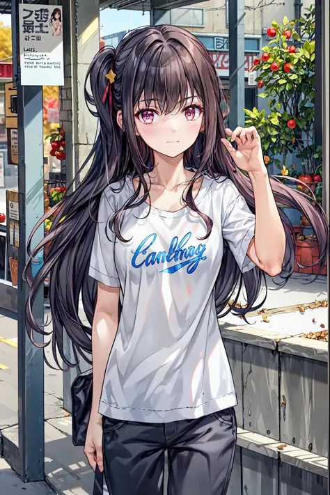   High definition raw color photo , Professional Shooting, (((Bokeh))), written border depth, Many apples have fallen from the sky 、camisole、短いhair、chest, hair，shortcuts for white doors，His Left Eye Hair Is Unkempt，短い編み込みのhair， Neat ， Slender beautiful wom...