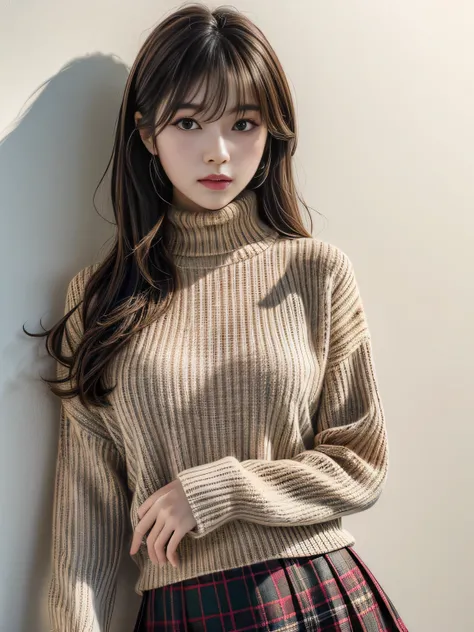 Korean Idol, cute korean model, Stylish, Beautiful Face, light brown hair, asymmetrical bangs, masterpiece, best quality, ultra-detailed, unity 8k wallpaper, hyperdetailed, realistic, sharp features, highly detailed, professional quality, Realistic, Photor...