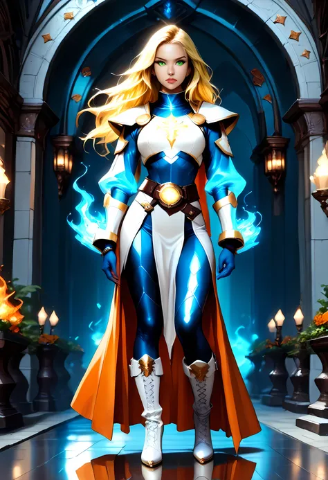 fantasy art, dnd art, RPG art, wide shot, (masterpiece: 1.4) a full body shot,  intense details, highly detailed, photorealistic, best quality, highres, portrait a female ((dark blue skin: 1.5)), intense details facial details, exquisite beauty, cleric, ((...