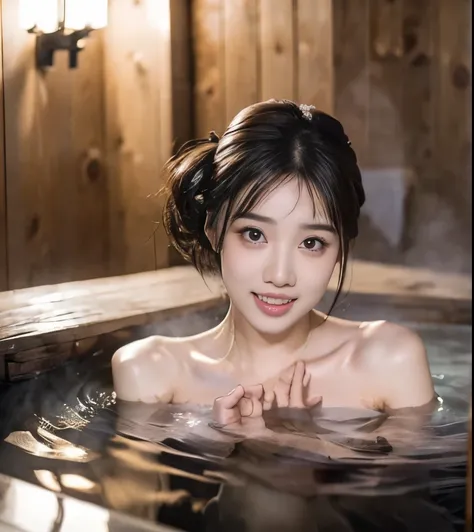 (Highest quality、8k、 super high resolution、masterpiece)、Clear Photo、 (photorealistic on the bed:1.6)、 professional lighting、 (on the ground 、 Yoda Yuki) 、Baby Face、 shiny skin、almond eye、 very short hair、smile、(( completely naked))、(( small breas...