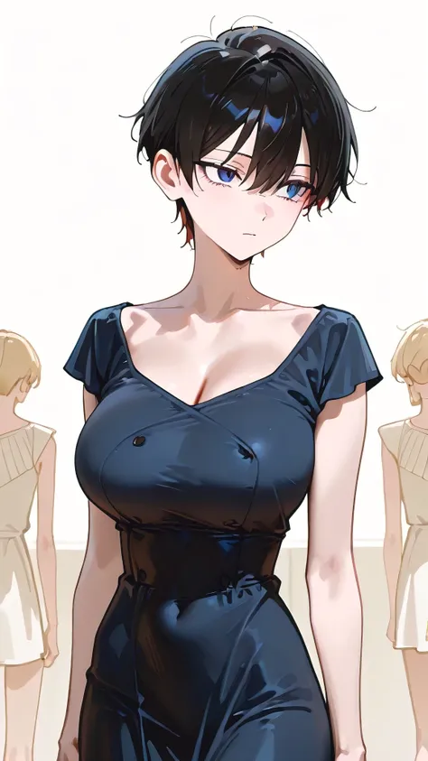 masterpiece,best quality , safe, 1girl cool mature handsome tomboy 20 years old, dress ,big breast,
((slim body, slender Body))、Chest Valley