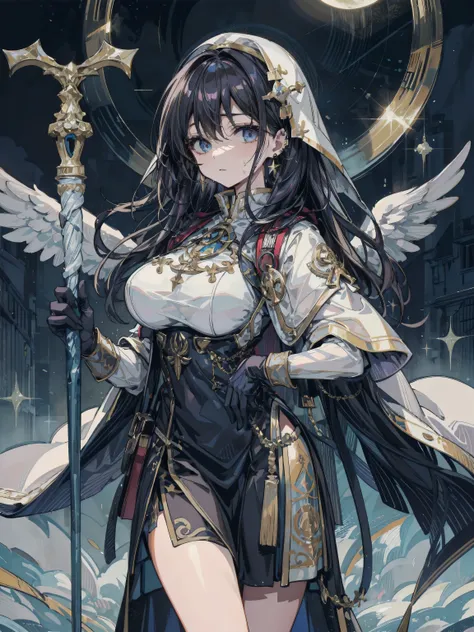 ideal ratio body proportions, perfect anatomy, correct body, earring, sexy, erotic, seductive, Sensual, adult body, sweat, very huge round breasts, ((black hair)), medium hair, wavy hair, cowboy shot, Fire effect, Paladin, Blue Armor, Decorated with jewels...