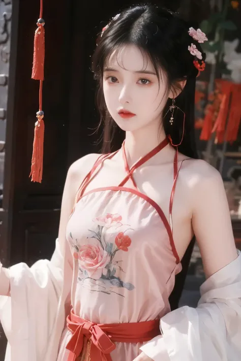 ( masterpiece, Top Quality, best quality, official art, beautiful and aesthetic:1.2), (1 Girl:1.3), flat chest, extremely detailed,(Fractal Art:1.1),(Flowers:1.3),Highest Detail,(dynamic pose), (background:1.3), (Chinese traditional white clothing:1.2), (...