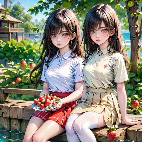 Best quality, 8K, Best quality, Masterpiece, Ultra-realistic, ((High school girl with odd eyes)), ((Heterochromia, red eyes, gold eyes)), ((Sparkling and detailed eyes)), (Very detailed eyes), ((Crystal-like pupils)), (Long platinum and purple hair), Princ...