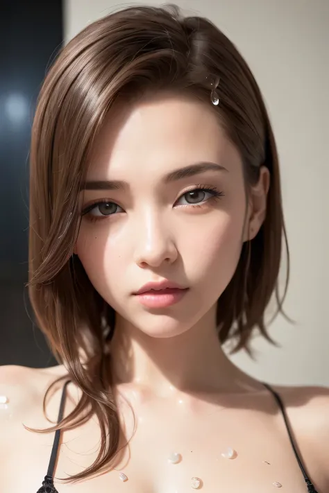 Highest quality、masterpiece、super high resolution、(photorealistic on the bed:1.4)、Original photo、perfect anatomy , completely complete, ( detailed face ), ( detailed eyes ), Pretty Girl Reina has messy hair , Oil,  romantic painting  , 美しいcompletely comple...