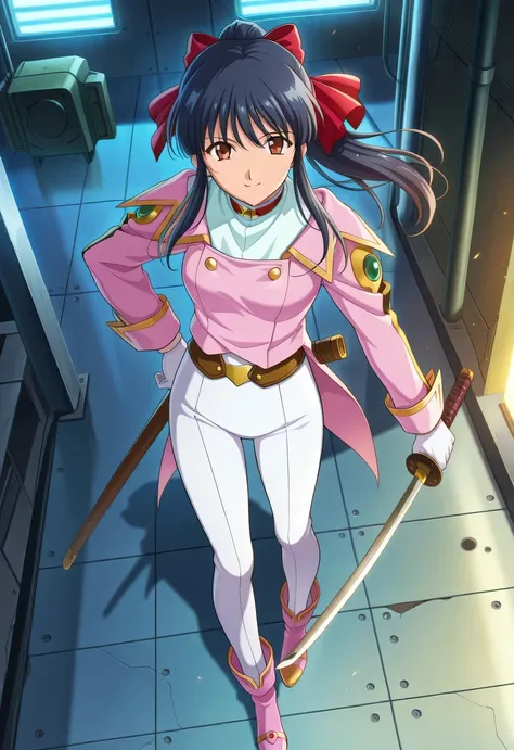 detailed eyes,  beautiful, detailed background, perfect eyes,
  source  _anime, very aesthetic, anime coloring, masterpiece,  official art,
BREAK,
factory, science fiction,  blurred background,
full body foot skirt, dynamic angle, long legs, from above,
ha...