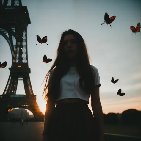 close-up headshot of tomholland person, standing alone in the night, by the paris around effel tower, dark night, film grain, analog film style, vivid color, 1girl,  upper body,
(looking at  the viewer:1.2),
long hair, blond, plaid skirt, best quality, hig...