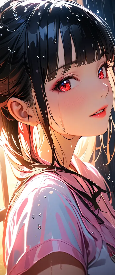 (pink nurse clothes),Looks about,Realistic textured skin,Cinema Lighting,Happy,Big eyes,Detailed eyes,Wet,Watery eye,weak,(Beautiful glossy lipstick,Perfect Makeup,Ultra-high definition beauty face,kissを待つ顔,(beautiful girl: 1.3),1girl,masterpiece, Highest ...
