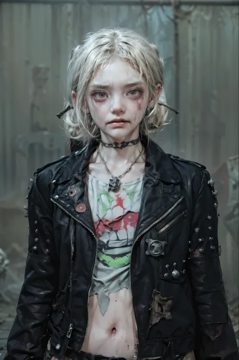 A zombie-like creature appears as a pale, decaying being with tattered clothing, matted hair, sunken eyes, distorted facial features and stiff movements, emitting a foul odor and guttural growls.
