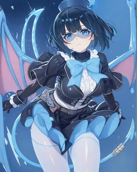 3dmm,Masterpiece,best quality, evil twin lil la:1.0, evil twin lil la outfit:1.0, white pantyhose with blue line, anime 3D art style, silky clothes, bright colors,highly detailed,expressive facial features,dynamic pose,4k resolution,Arnold rendering master...