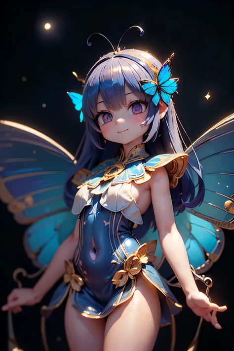 solo,1 Female\(cute, cute,small ,Skin color is white,(Poses like a ballerina:1.5),(eyes that shine like jewels shining in cobalt blue:2.5),(Highlights that sparkle in the eyes, reflected light:2.5),(The cobalt blue semi-long:1.2),(smiling:1.2),(has large m...
