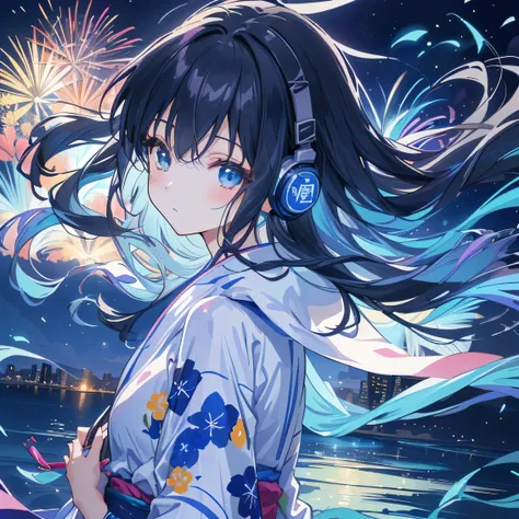 Anime girl with black hair and headphones watching the city, Nightcore, anime style 4k, anime wallpaper 4k, anime wallpaper 4k , Anime Art Wallpaper 4k, Anime Art Wallpaper 4K, 4k anime wallpaper, beautiful dark haired girl , Anime Art Wallpaper 8k, Blue...